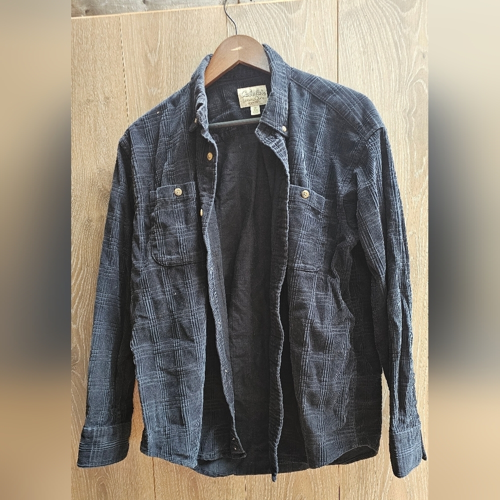 Cabela's VTG Dark Plaid Shirt Jacket Shacket Cotton Chore Coat Button Up